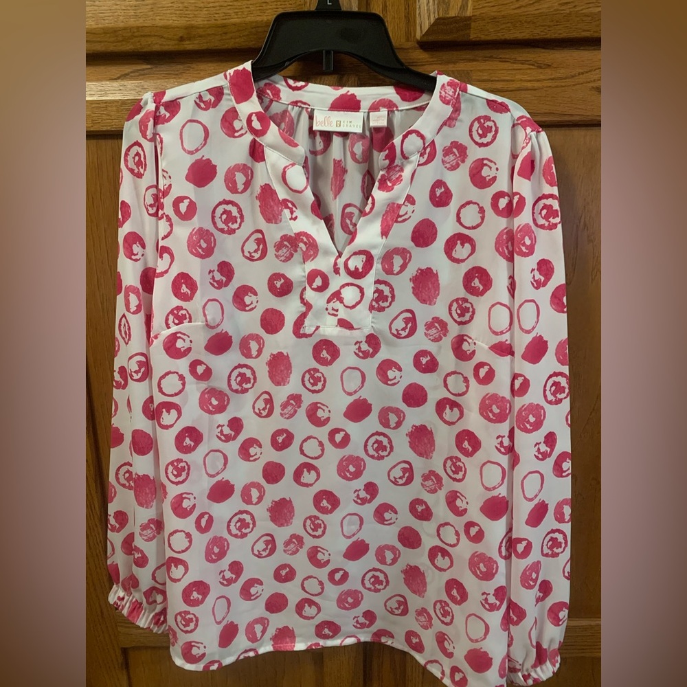 Belle by Kim Gravel Pink Circle Pattern Blouse